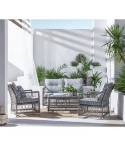 Dehner Geflechtlounge Santos, 4-teilig -Gartenmöbel Verkauf 6875074 WE MO 001 LoungeSantosNEU